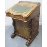 VICTORIAN INLAID WALNUT DAVENPORT DESK, having brass gallery,