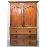 19TH CENTURY WELSH OAK SECRETAIRE CUPBOARD, having moulded cornice over two lined,