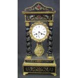 19TH CENTURY FRENCH EBONISED AND BOULLE WORK ARCHITECTURAL PORTICO CLOCK,