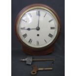 19TH CENTURY MAHOGANY CASED SMALL WALL CLOCK with painted Roman face and single brass fusee