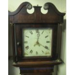 EARLY 19TH CENTURY OAK AND MAHOGANY THIRTY HOUR COTTAGE LONG CASE CLOCK,