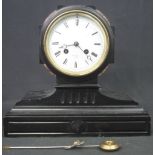 LATE 19TH CENTURY BLACK SLATE AND MARBLE FRENCH DRUM HEAD CLOCK,