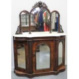 VICTORIAN WALNUT FINISHED, MIRROR BACKED CHIFFONIER, having triple arched,