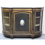 VICTORIAN EBONISED AND AMBOYNA BANDED BREAK FRONT CHIFFONIER,