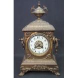 EARLY 20TH CENTURY FRENCH BRASS ARCHITECTURAL MANTEL CLOCK,