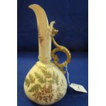 Royal Worcester blush ivory ewer overall with gilded decoration of bronze and foliage,