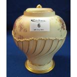 Royal Worcester blush porcelain baluster shaped writhen vase and cover,