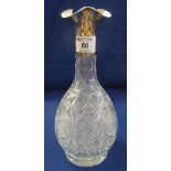 Lead crystal glass hobnail cut mallet shaped decanter with silver collar.