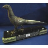 Art Deco style metal sculptural study of Lady Amherst pheasant on marble base. (B.P. 24% incl.