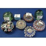 Group of assorted caned and other glass paperweights, various. (8) (B.P. 24% incl.