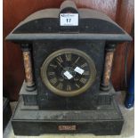 19th Century black slate and marble two train architectural mantle clock with black gilded Roman