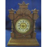 Early 20th Century American Ansonia Clock Company of New York oak two train architectural mantel