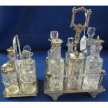 Edwardian silver plated six bottle cruet stand with glass bottles,