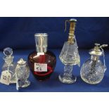 A group of assorted cut glass and coloured glass scent bottles, various. (5) (B.P. 24% incl.