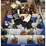 Two boxes/crates of assorted alcohol to include Fonseca Bin 27 port, red and white wines,