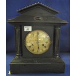 Early 20th Century ebonised wooden architectural two train mantle clock with printed face having