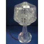 Cut lead crystal glass mushroom shaped pedestal table lamp with separate shade. 38cm high. (B.P.