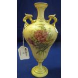 Royal Worcester blush porcelain urn shaped two handled baluster pedestal vase,