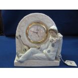 Lladro porcelain mantle clock with pierrette figure. Printed marks. 21 cm high approximately. (B.