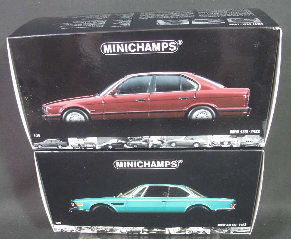 Minichamps 1:18 scale model diecast cars to include: BMW 535I-1988 and a BMW 3.