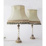 A pair of led crystal and brass side lamps, H29cm the base, H55cm with shade (2)
