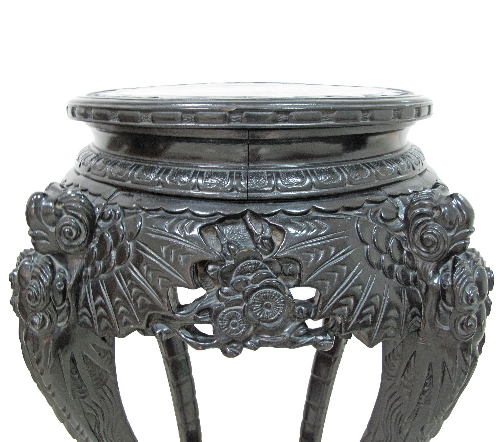 A Chinese carved hardwood and black lacquer stand. Mid 20th century. W50cm, H92cm - Image 4 of 4