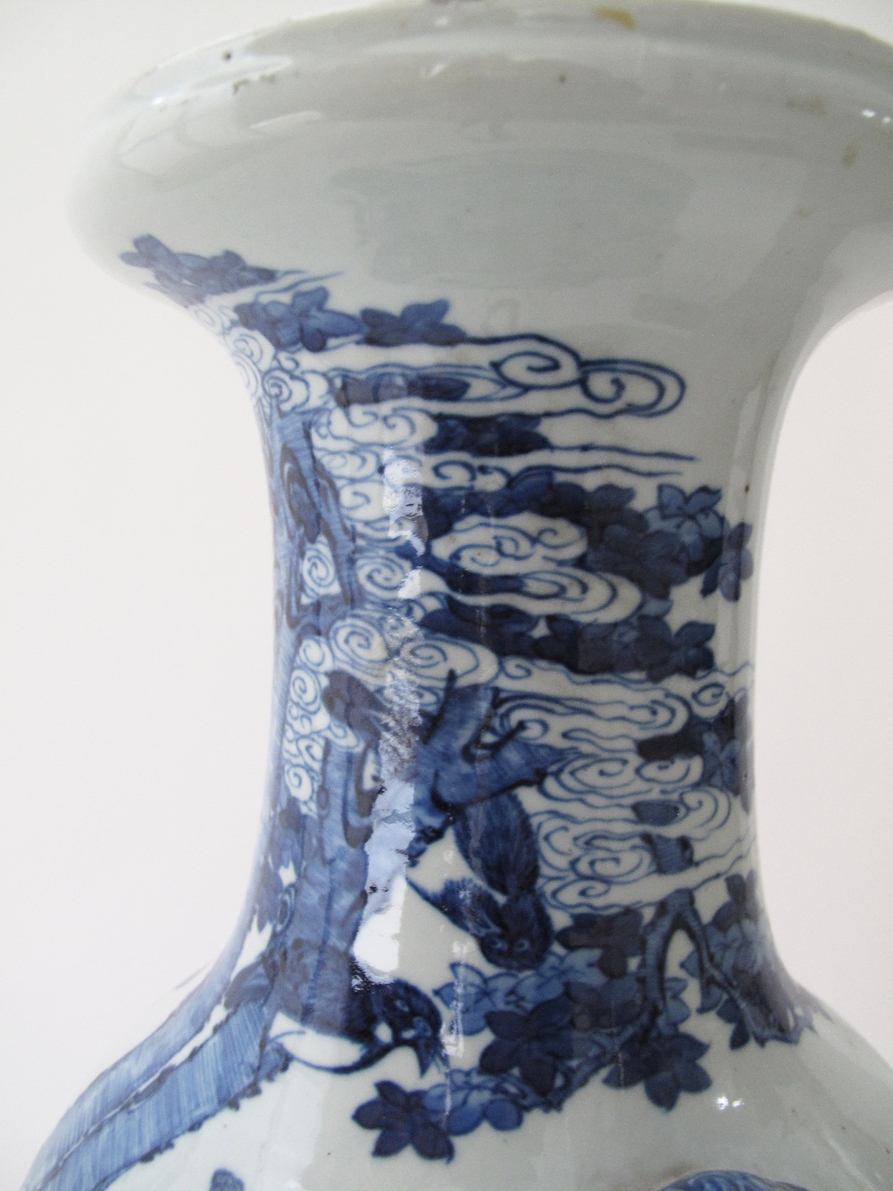 A Chinese celadon ground blue and white porcelain vase with cranes and ducks, The vase H61cm on - Image 9 of 11