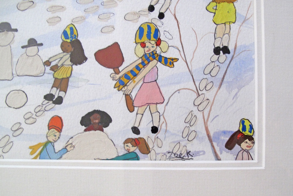 Zoe Kakolyris (Britain 1979?), Children Playing, pencil and acrylic on paper, 37X54cm - Image 2 of 2