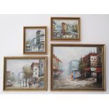 A collection of four cityscape paintings, 29X25cm, 25X30cm, 34X44cm, 47X55cm. (4)