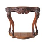 A Cypriot carved walnut console table wonderfully carved Byzantine style frieze in angel and birds