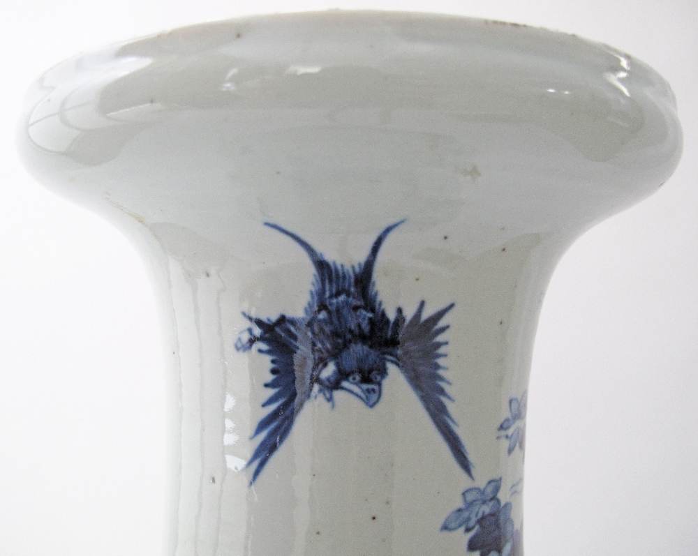 A Chinese celadon ground blue and white porcelain vase with cranes and ducks, The vase H61cm on - Image 7 of 11