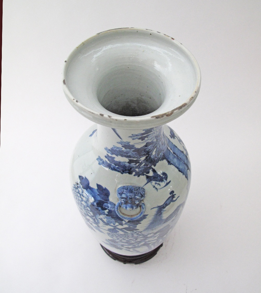 A Chinese celadon ground blue and white porcelain vase with cranes and ducks, The vase H61cm on - Image 5 of 11