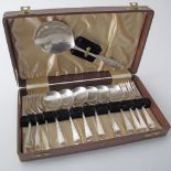 A cased silver plated cutlery set.