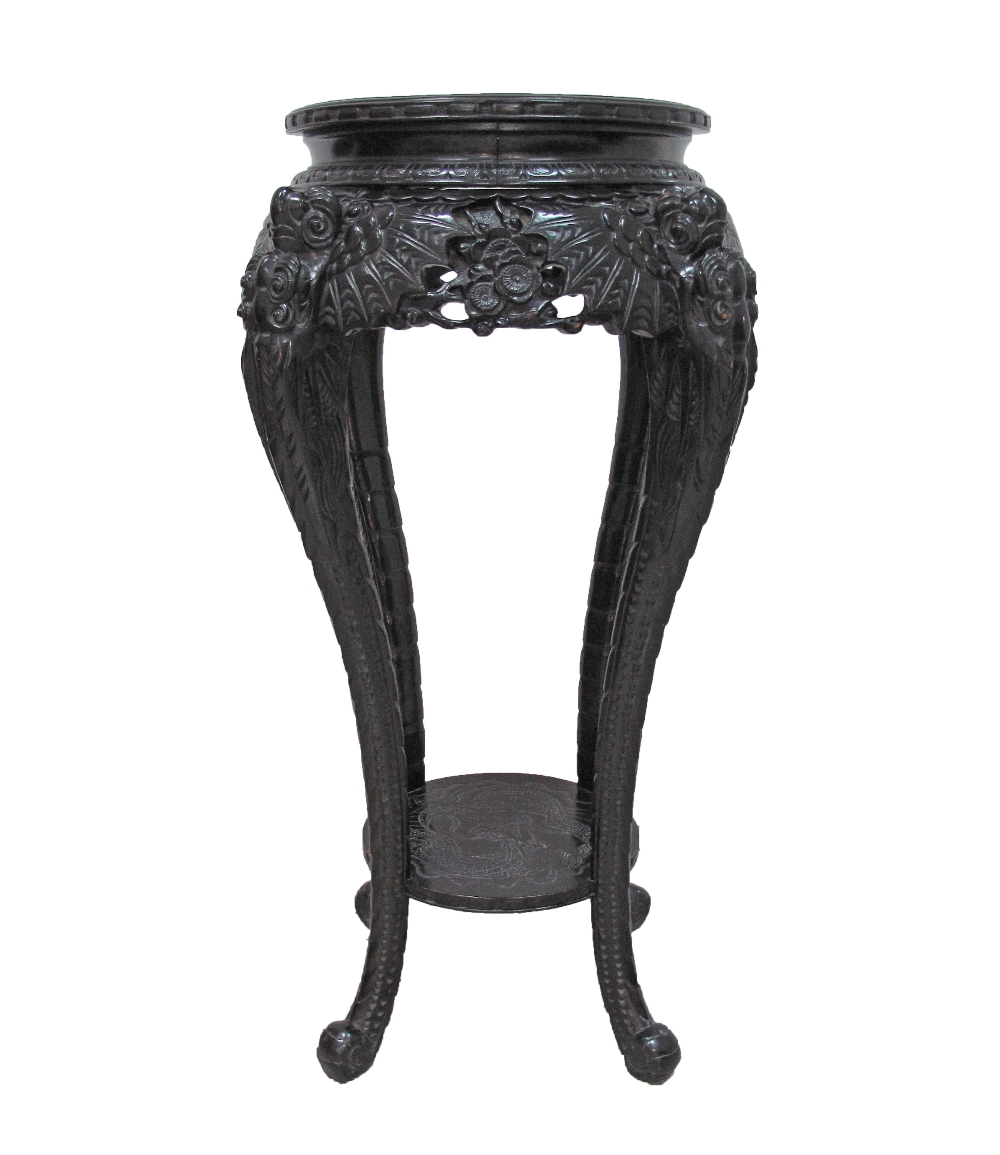 A Chinese carved hardwood and black lacquer stand. Mid 20th century. W50cm, H92cm - Image 2 of 4