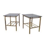 A pair of gilt metal / brass side tables with glass tops. H46cm, 40X50cm. (2)