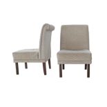 A pair of vintage lounge / slipper chairs in grey upholstery. H87cm, W53cm, D58cm. (2)