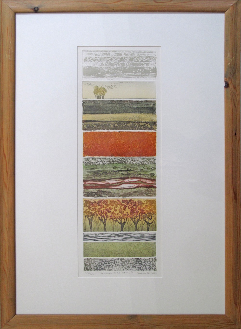Brenda Hartill (British), Autumn variations, etching in colour, signed and numbered 136/200, 1986.