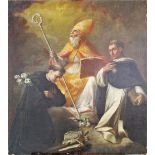 Spanish School - Three Catholic Saints - A Bishop Saint, probably Saint Augustine in the centre,