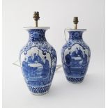 A pair of blue & white Japanese porcelain vases H31cm, probably Arita c19th century, fitted as table