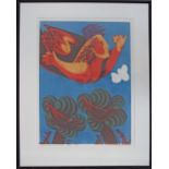 Frixos Papantoniou (Cyprus 1951- Britain), Limited edition linocut, Flyer, trees and Birds, signed