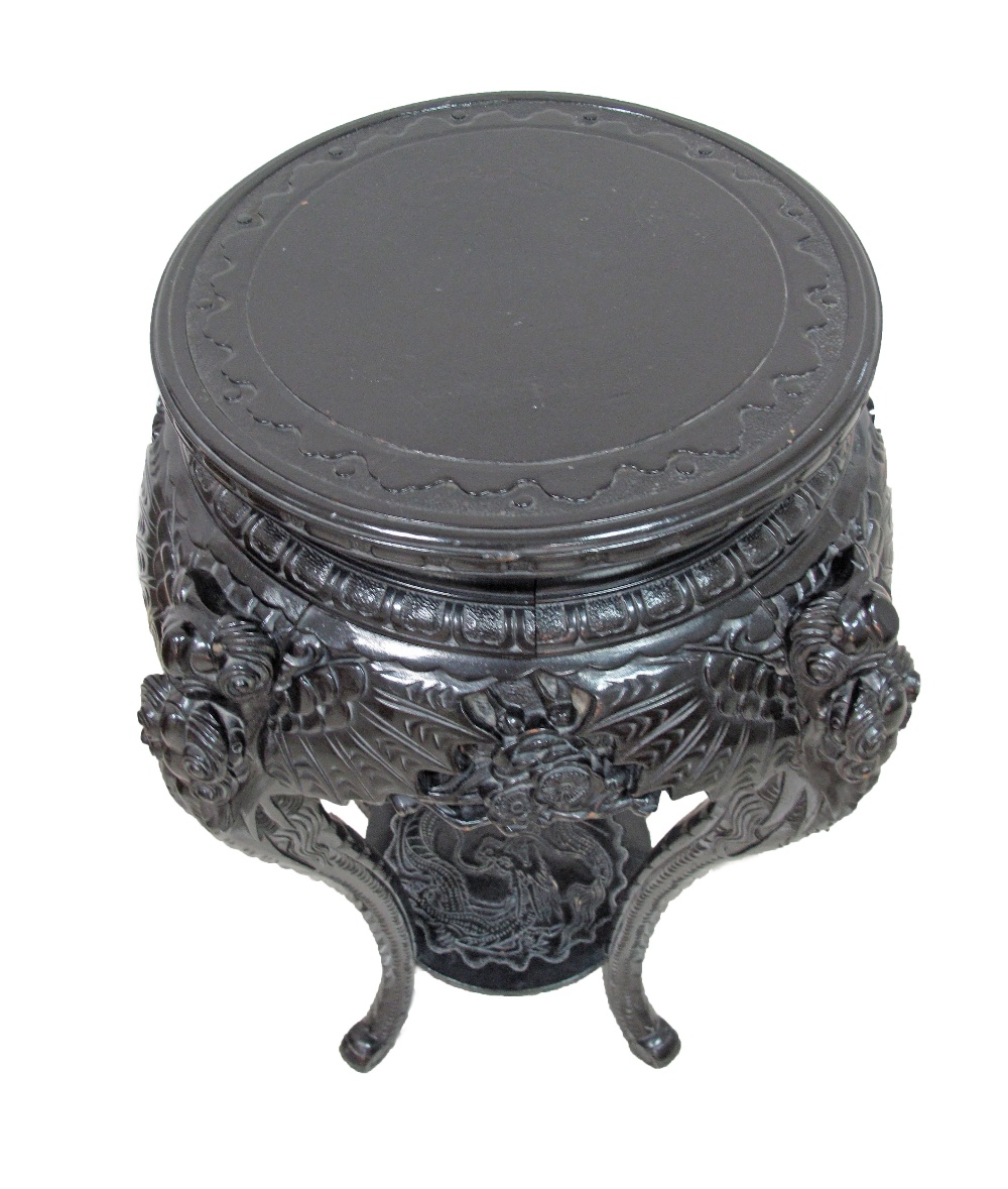 A Chinese carved hardwood and black lacquer stand. Mid 20th century. W50cm, H92cm - Image 3 of 4