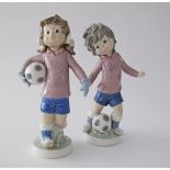 A rare and highly collectable pair of Lladro porcelain figurines depicting soccer players from the