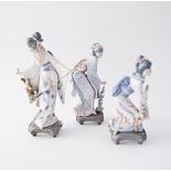 Three Lladro porcelain figurines, DAISA 1984, by Salvador Debon depicting Geishas in mint condition.