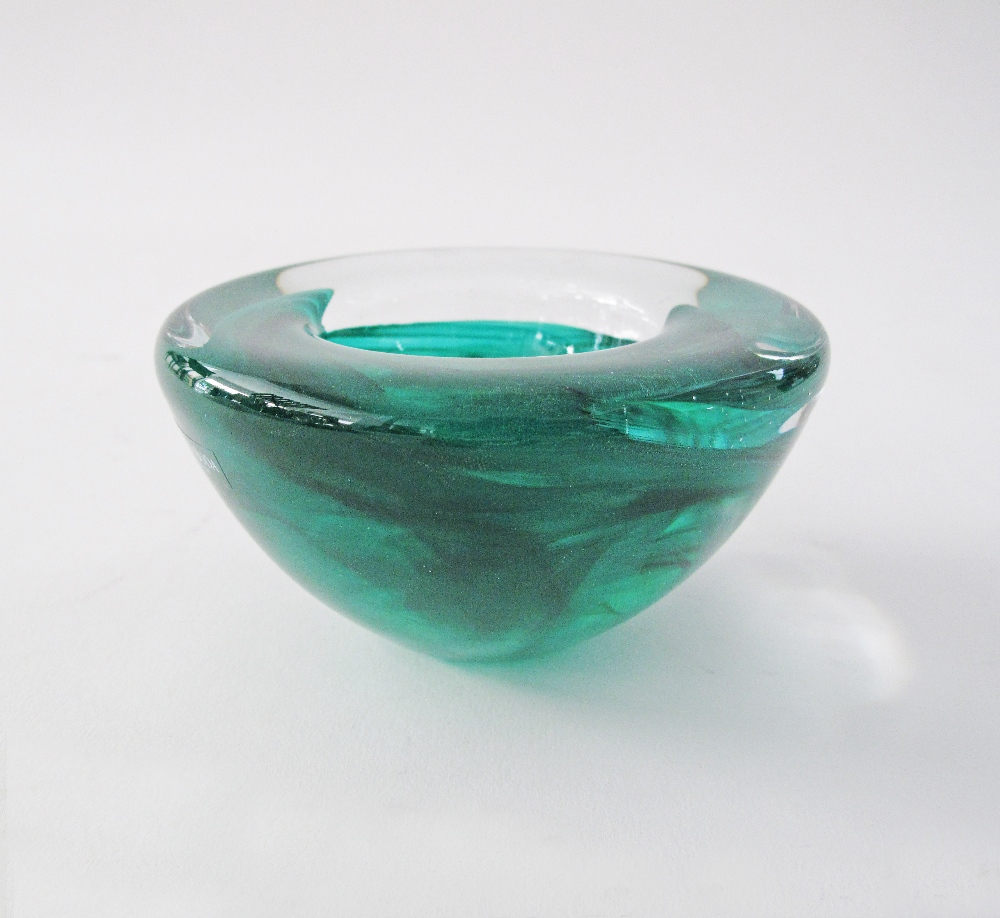 Kosta Boda - A cloudy green patern in thick heavy glass bowl “Atoll hurricane ” design Anna