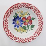 A ceramic plate, D22.5cm, Folk Art hand painted with flower bouquets in the middle, multicolour