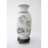 A large Chinese famille verte porcelain vase, Republic period, early 20th century of gently tapering