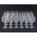 A set of "Jacobean" style vintage lead crystal hand cut wine goblets, two sizes (24)