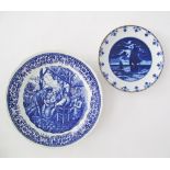 A large Belgian BOCH La Louviere blue and white Delfts ceramic charger W39cm, together with a German