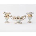 A garniture of three vintage Italian Capodimonte porcelain vessels marked pattern 1366 / 27 and