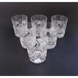 Six Bohemian hand made full lead crystal hand cut Whisky Tumblers. Two with chipped rims. (6)